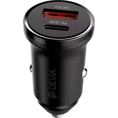 DEVIA - Cargador de Auto Mini Smart Series PD 30W USB-C y USB QC 3.0 Negro