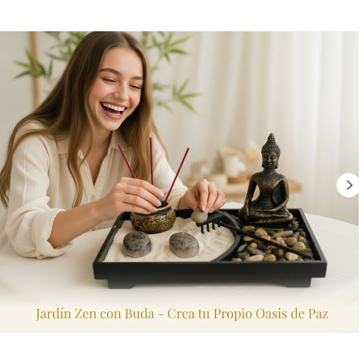 MOVI - Jardín Zen Decorativo con Buda - Mini Fuente de Agua Buda Decoración Zen para Hogar y Oficina