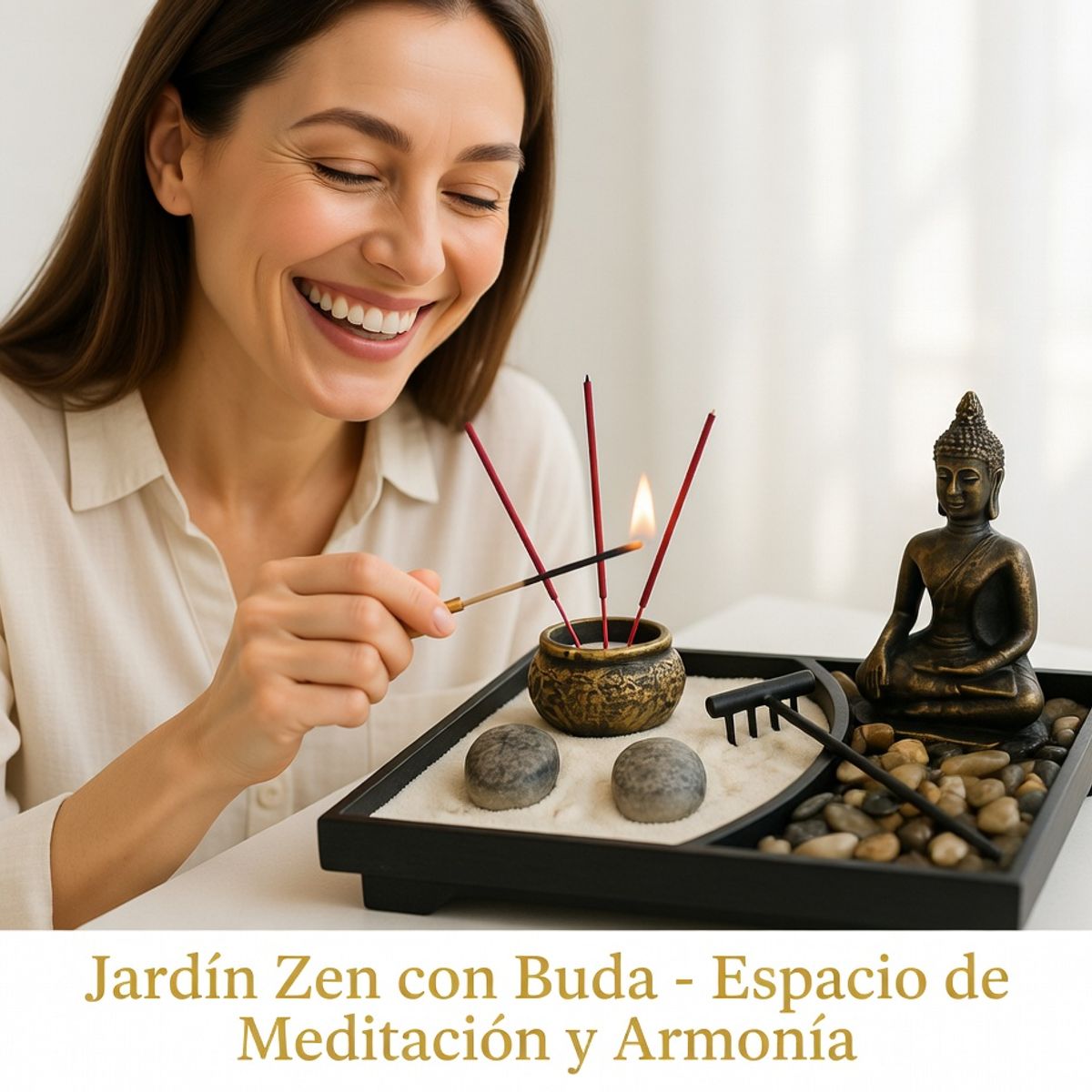 MOVI - Jardín Zen Decorativo con Buda - Mini Fuente de Agua Buda Decoración Zen para Hogar y Oficina