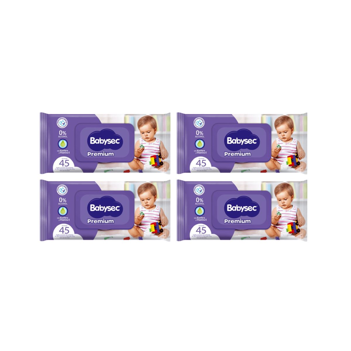 BABYSEC - Pack 4 paquetes Toallitas Humedas Babysec Hipoalergenicas Aloe Vera 45u C/U.