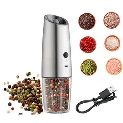 WAKESHOME - Molinillo de Sal y Pimienta de Acero Inoxidable Electrico Recargable USB