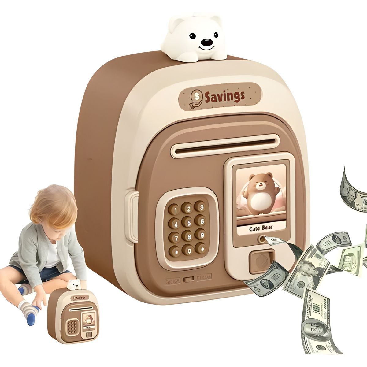 GENERICO - Alcancía inteligente con huella y clave osito marrón