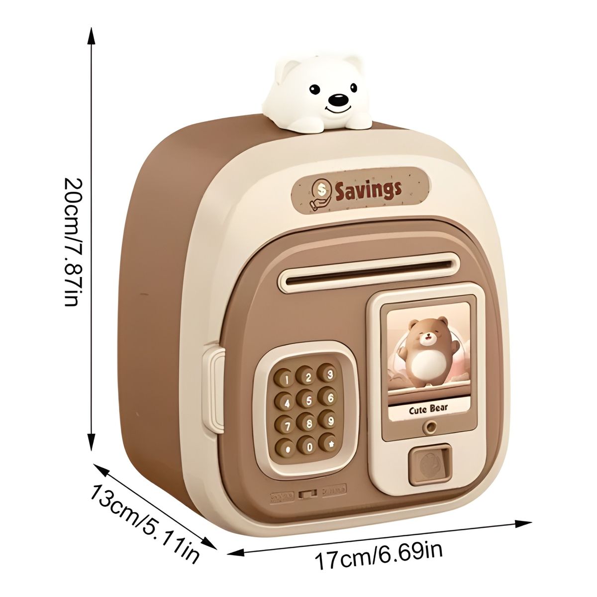 GENERICO - Alcancía inteligente con huella y clave osito marrón