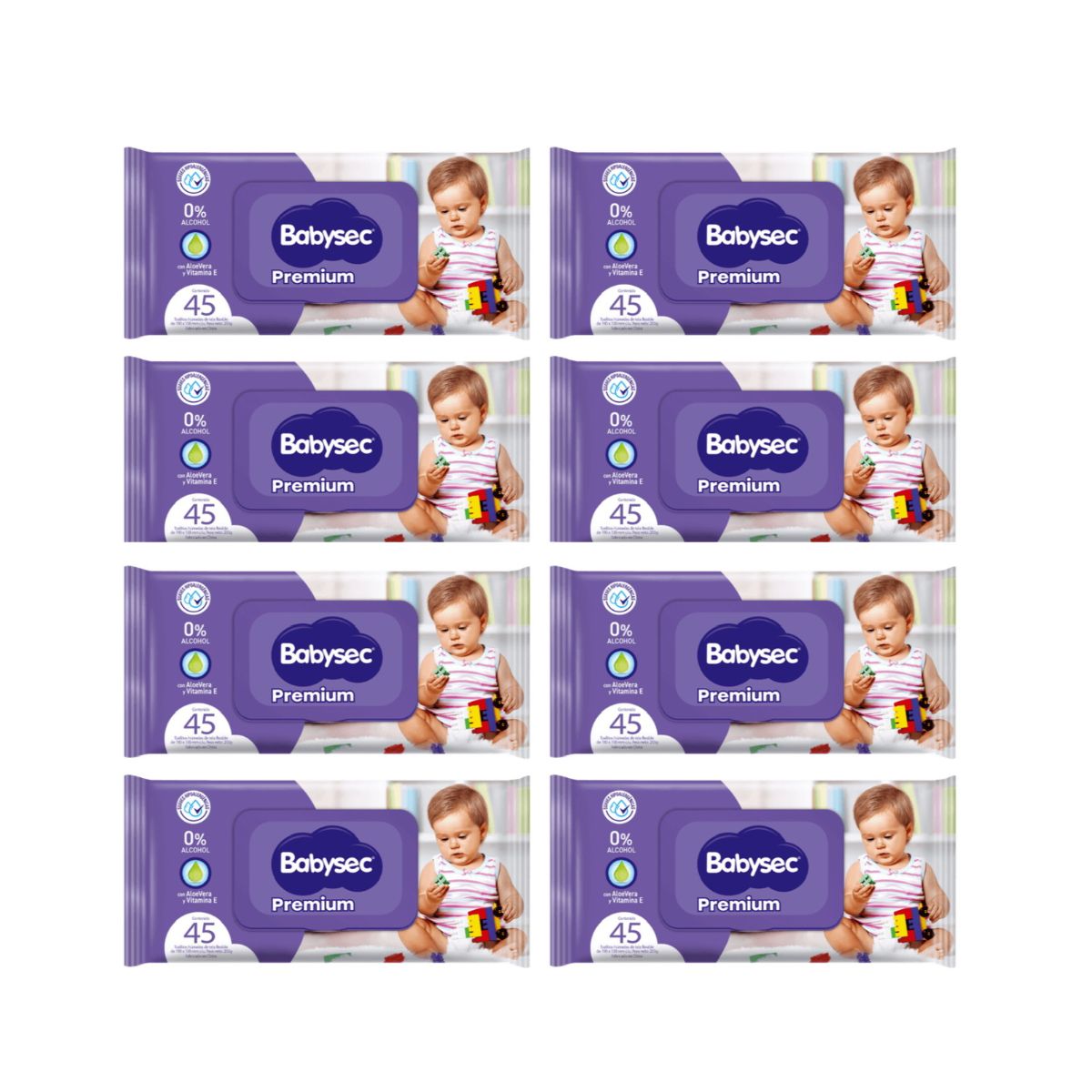 BABYSEC - Pack 8 paquetes Toallitas Humedas Babysec Hipoalergenicas Aloe Vera 45u C/U.