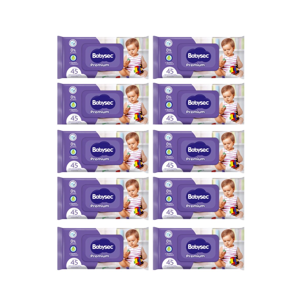 BABYSEC - Pack 10 paquetes Toallitas Humedas Babysec Hipoalergenicas Aloe Vera 45u C/U.