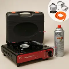 LINE - Cocina Portátil Cocinilla Camping + Kit de Instalación y Lata de Gas