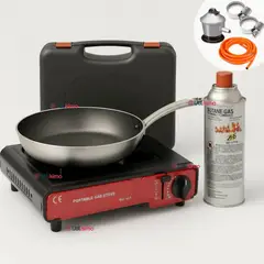 LINE - Cocina Portátil Cocinilla Camping + Kit Instalación + Sartén + Lata