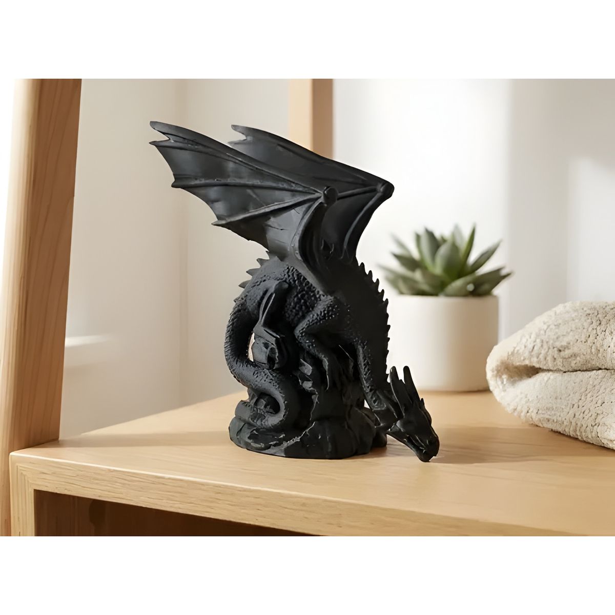 GENERICO - Escultura dragón alado fantástico negro