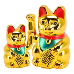 GENERICO - Gato chino de la suerte con movimiento 13 cm dorado