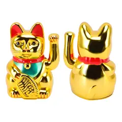 GENERICO - Gato chino de la suerte con movimiento 18 cm dorado