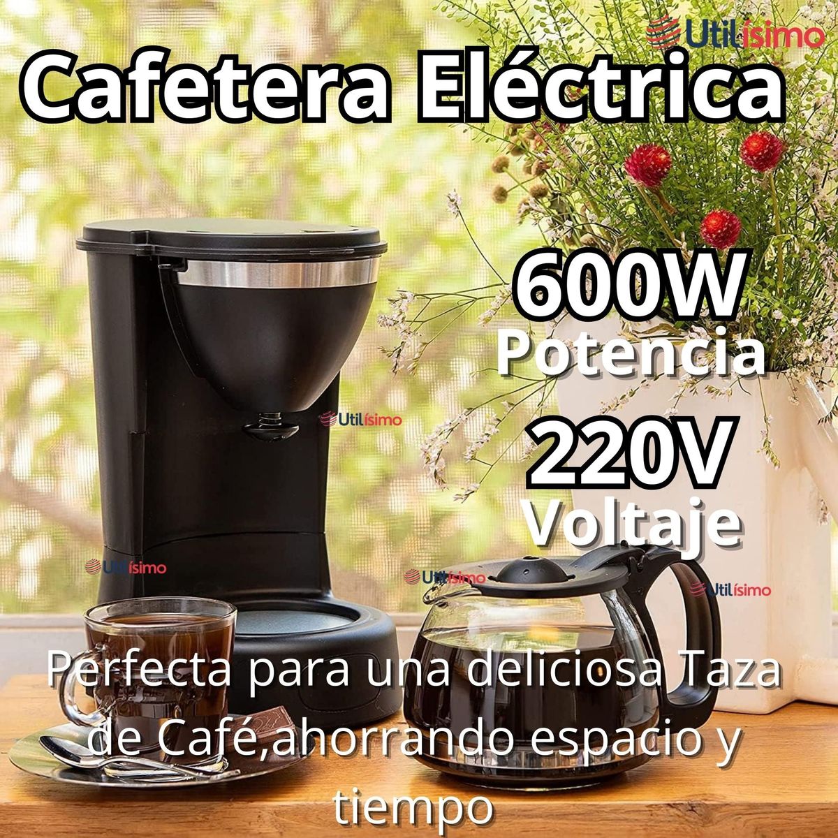 LINE - Cafetera Eléctrica 6 Tazas 600W de Potencia Con Filtro Reutilizable