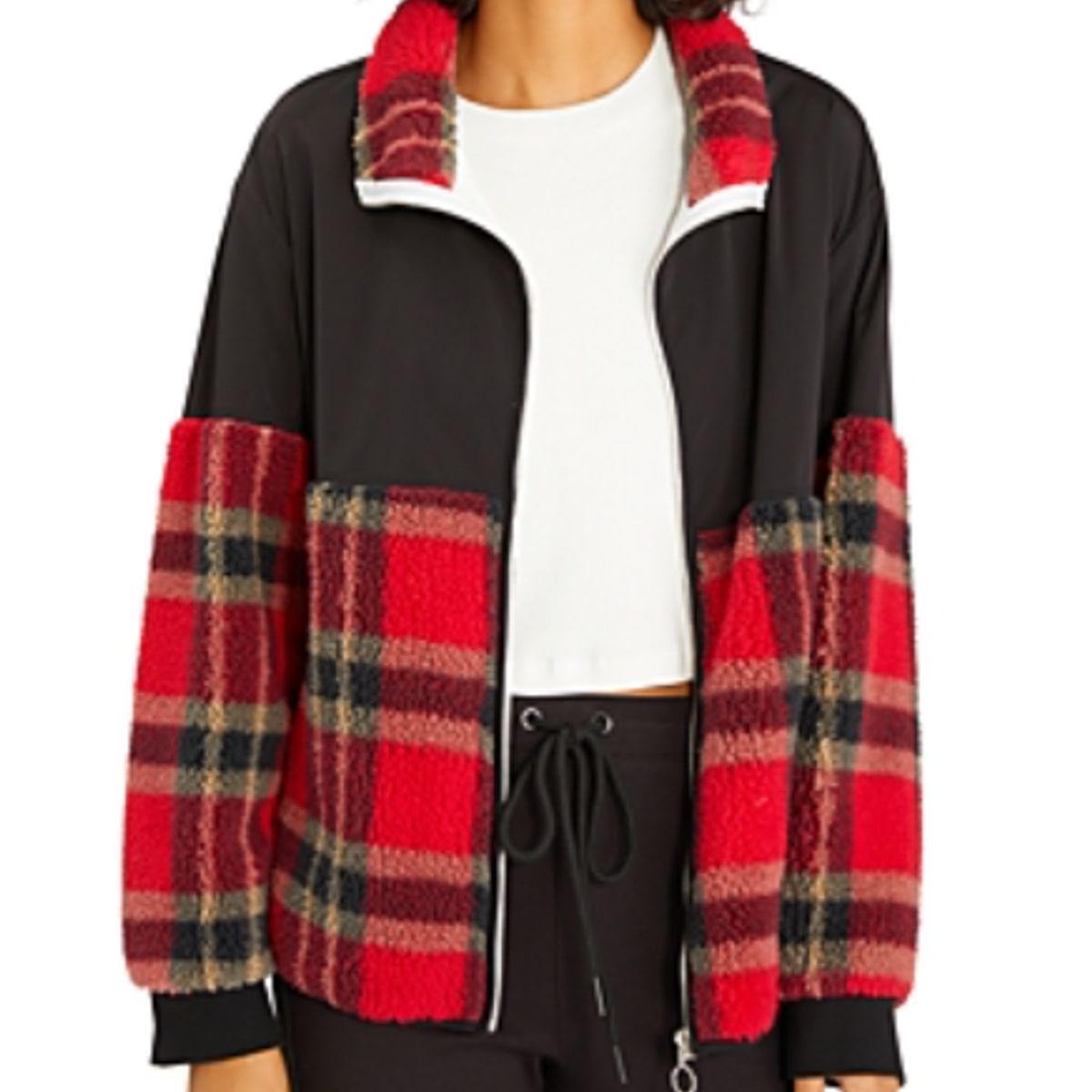 SANCTUARY - Sherpa Zip Up Jacket Estampado de Cuadros - Sanctuary