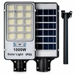TASBEL - Foco Solar LED 1000W+ Soporte Panel Solar Sensor Movimiento Control Remoto Exterior Jardin