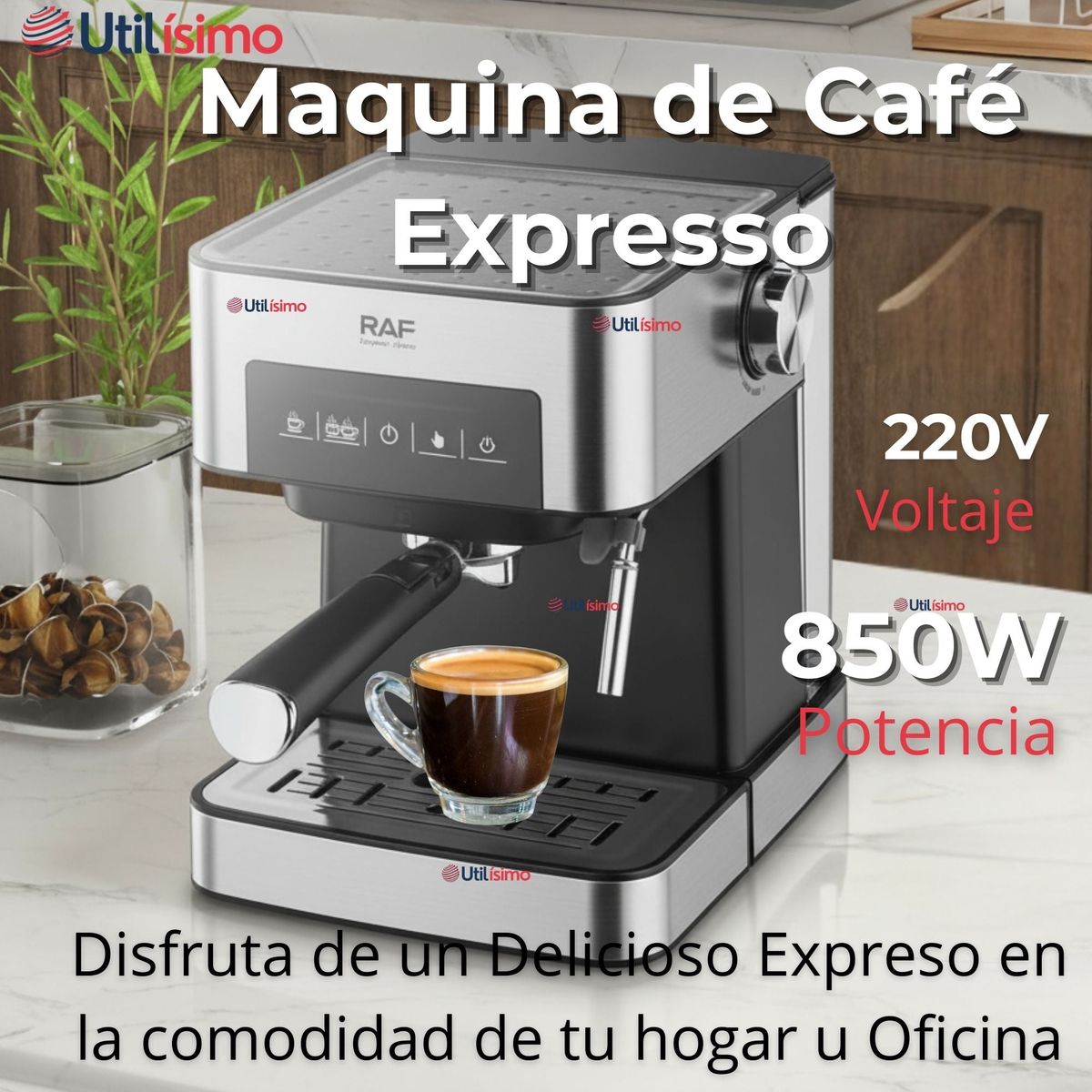 RAF - Maquina Café Espresso Capuccino Espumador de Leche Antigoteo 1.5 L