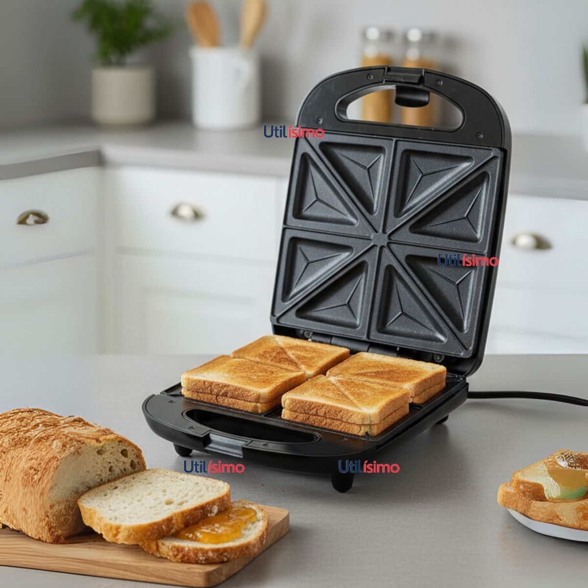 RAF - Sandwichera Eléctrica Antiadherente Tostadora 4 Sandwich 1000W