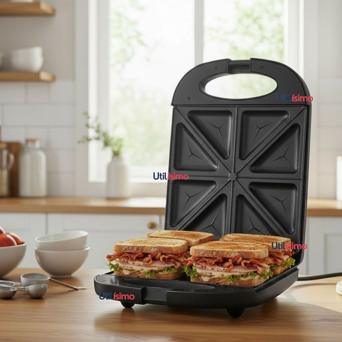 RAF - Sandwichera Eléctrica Antiadherente Tostadora 4 Sandwich 1000W
