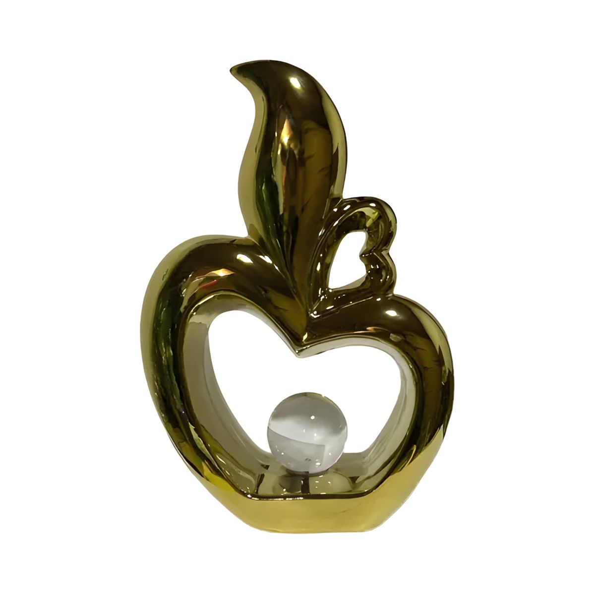 GENERICO - Figura decorativa manzana con corazón dorado oscuro