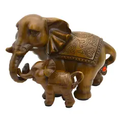 GENERICO - Figura elefantes en resina color caoba