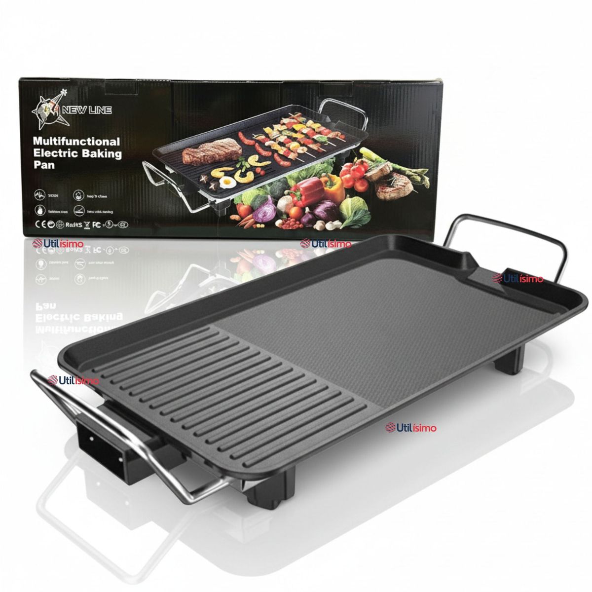 LINE - Plancha Parrillerra Eléctrica ExtraGrande Antiadherente Churrasquera 1500W de Potencia