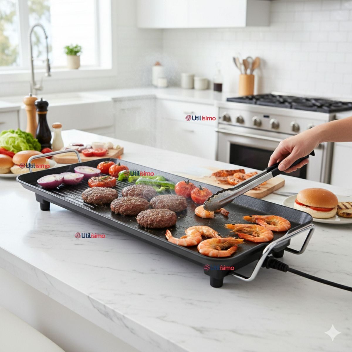 LINE - Plancha Parrillerra Eléctrica ExtraGrande Antiadherente Churrasquera 1500W de Potencia