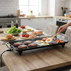 LINE - Plancha Parrillerra Eléctrica ExtraGrande Antiadherente Churrasquera 1500W de Potencia