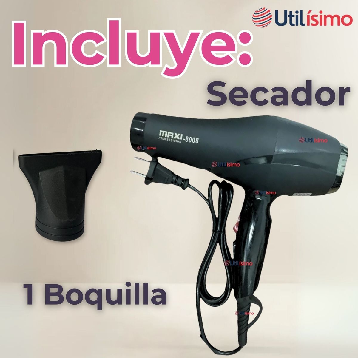 LINE - Secador De Pelo Cabello Premium Profesional 3000W Maxi-8008 Negro