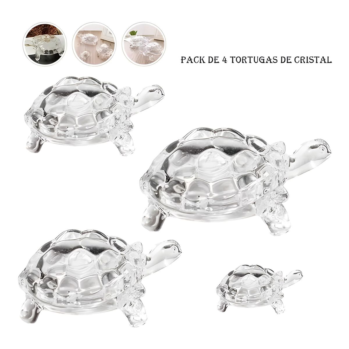 GENERICO - Pack 4 figuras tortuga de cristal transparente