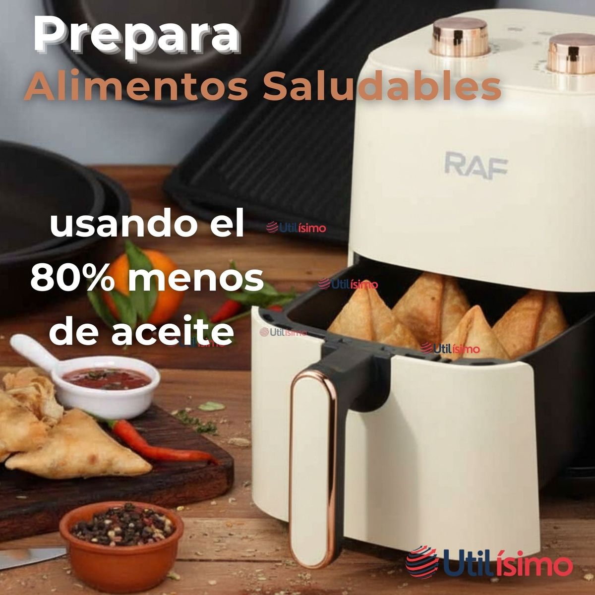 RAF - Freidora de Aire Manual Capacidad 3 litros 1300W de Potencia