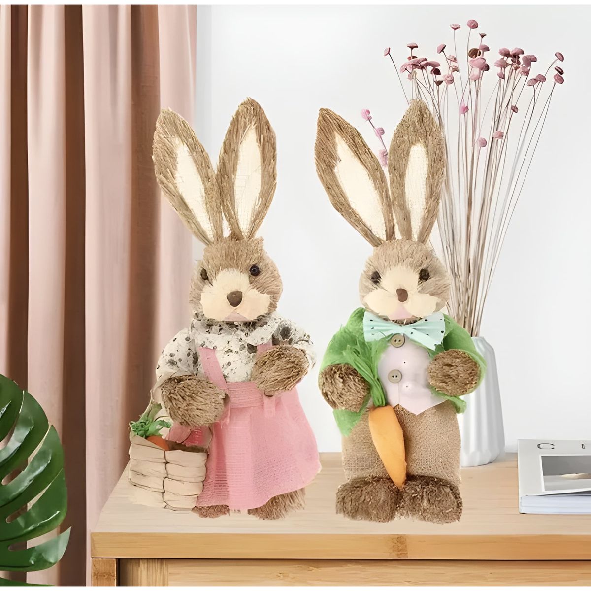 GENERICO - Pack 2 conejos de pascua decorativos rojo