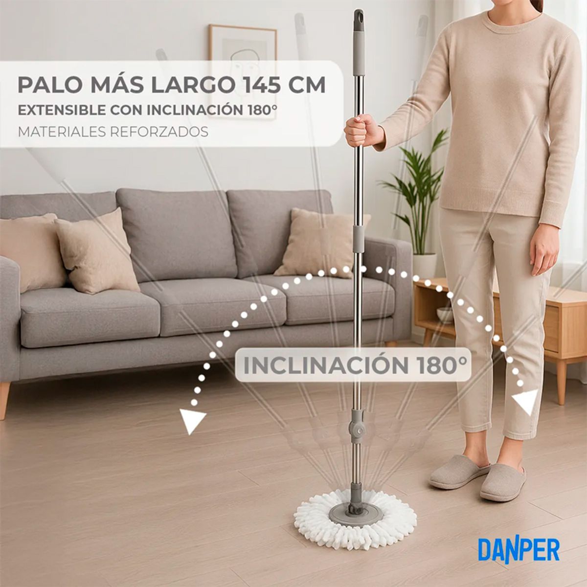 WAKESHOME - Cubo de Trapeador Universal Balde Acero Centrifugo con Mopa
