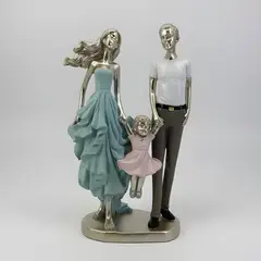 GENERICO - Figura decorativa familia padres e hija celeste
