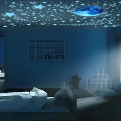 GENERICO - Adhesivos fluorescentes estrellas y luna azul