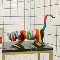 GENERICO - Figura decorativa de gato en resina multicolor