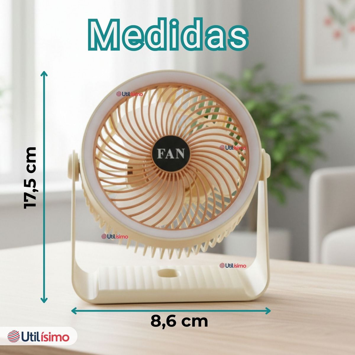 LINE - Mini Ventilador De Mesa Beige Silencioso Portátil Recargable USB