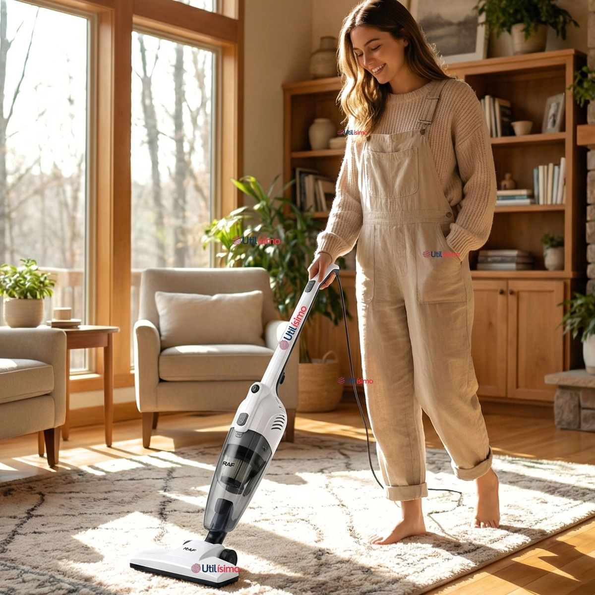 RAF - Aspiradora Vertical 2 en 1 Ciclónica Portátil Alta Potencia 600W 50HZ Filtro Dual