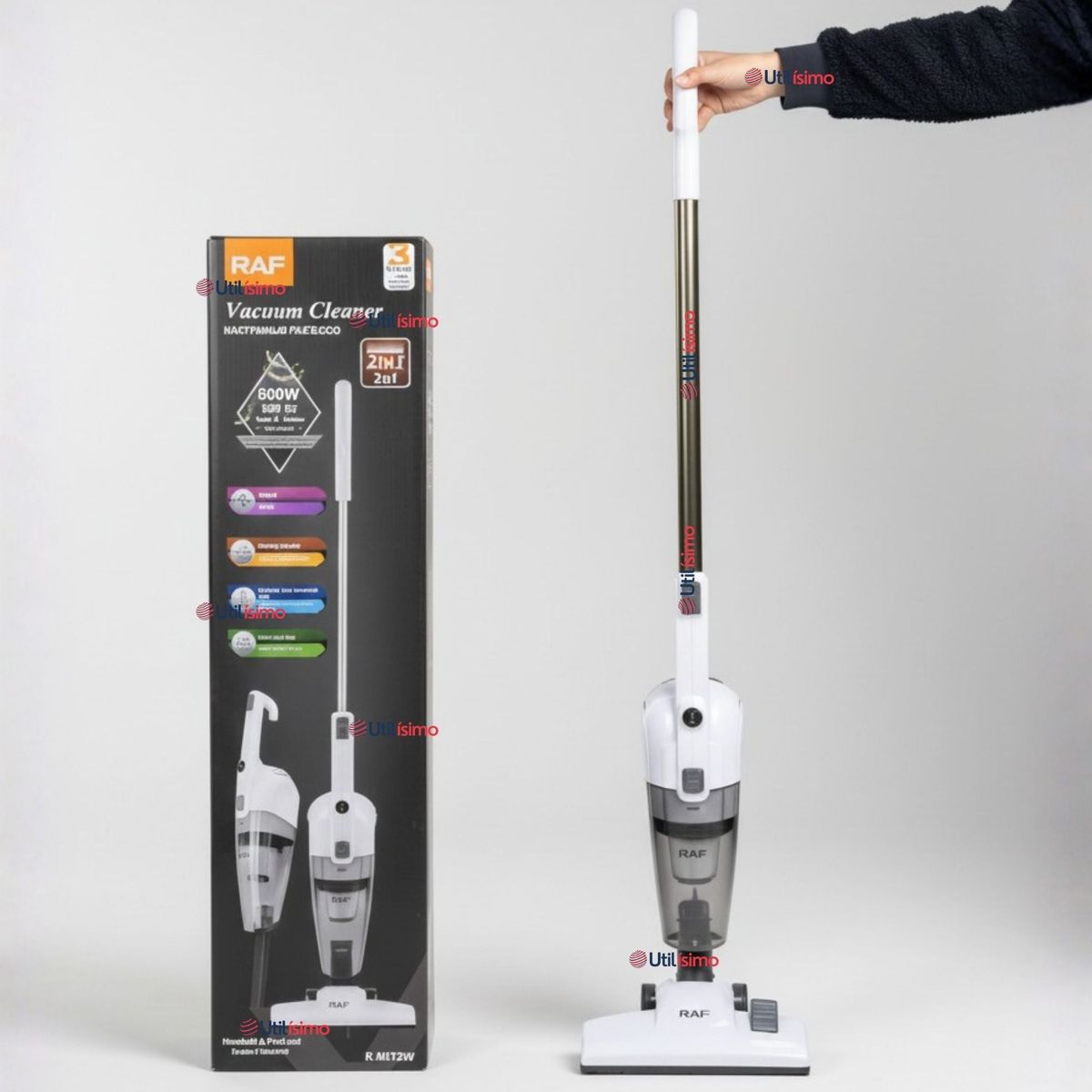 RAF - Aspiradora Vertical 2 en 1 Ciclónica Portátil Alta Potencia 600W 50HZ Filtro Dual