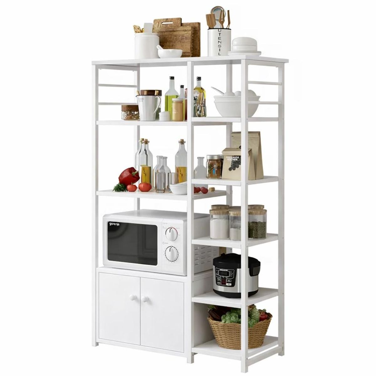 ACTUAL - Mueble Organizador de Cocina Estantes y Gabinete 4 Niveles Estantería Cocina Multifuncional 80x30x128 cm