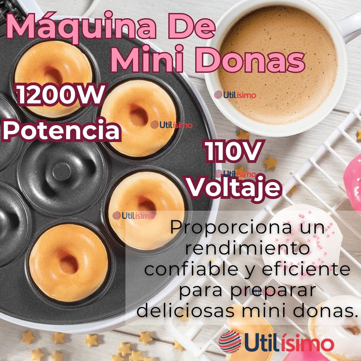 LINE - Máquina Mini Donas Antiadherente Capacidad 7 MiniDonas 1200W