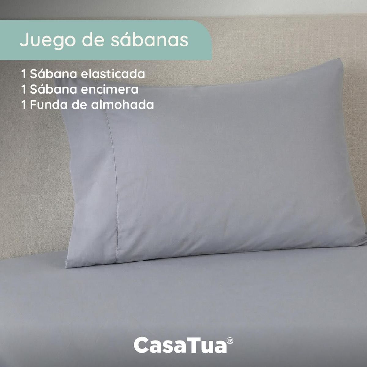 CASATUA - Sabanas 1.5 Plazas Hotel Casatua Ultra Suave + Funda - Gris - 1,5 Plazas