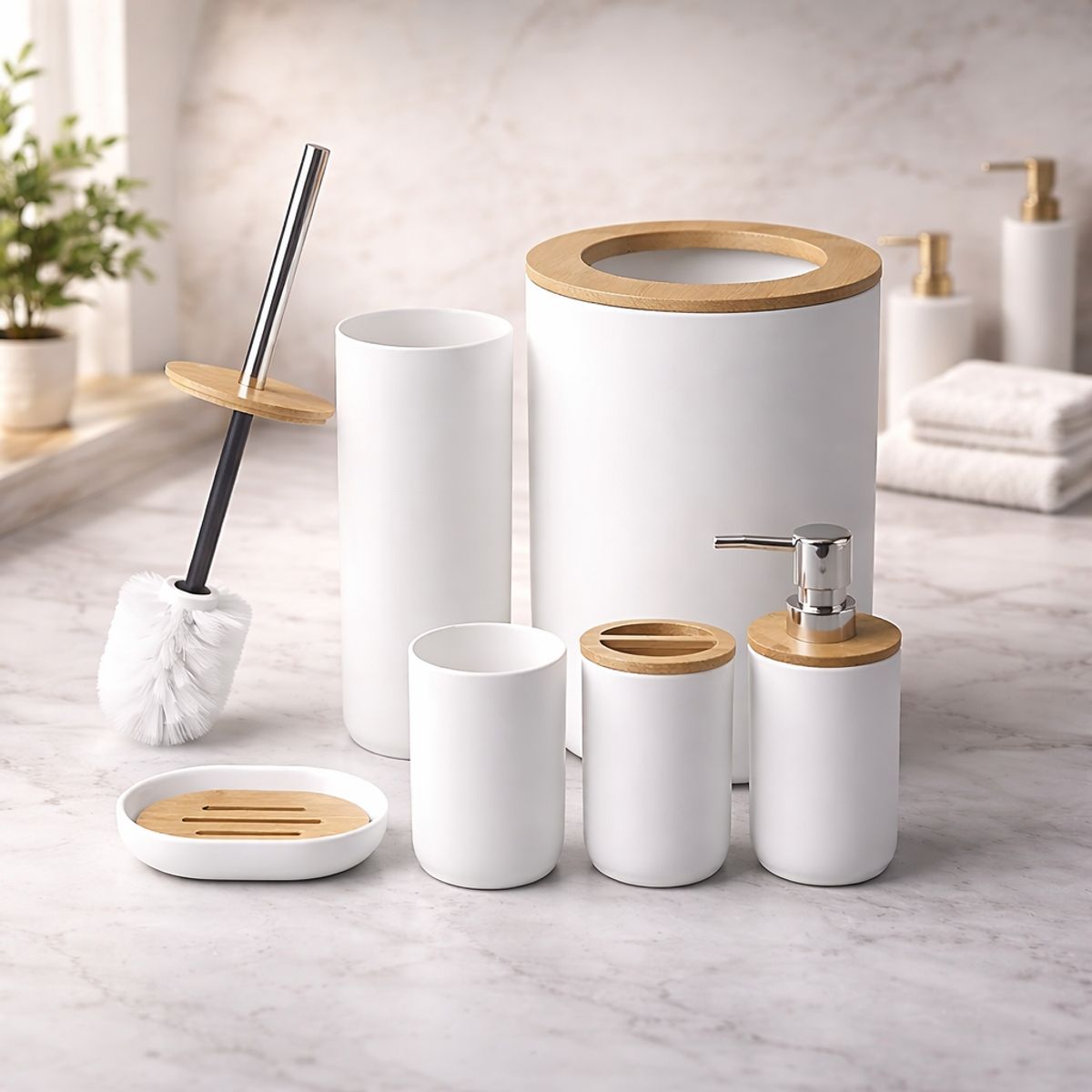 GENERICO - Set de Accesorios de Baño 6 Piezas – Diseño Nórdico Minimalista Premium