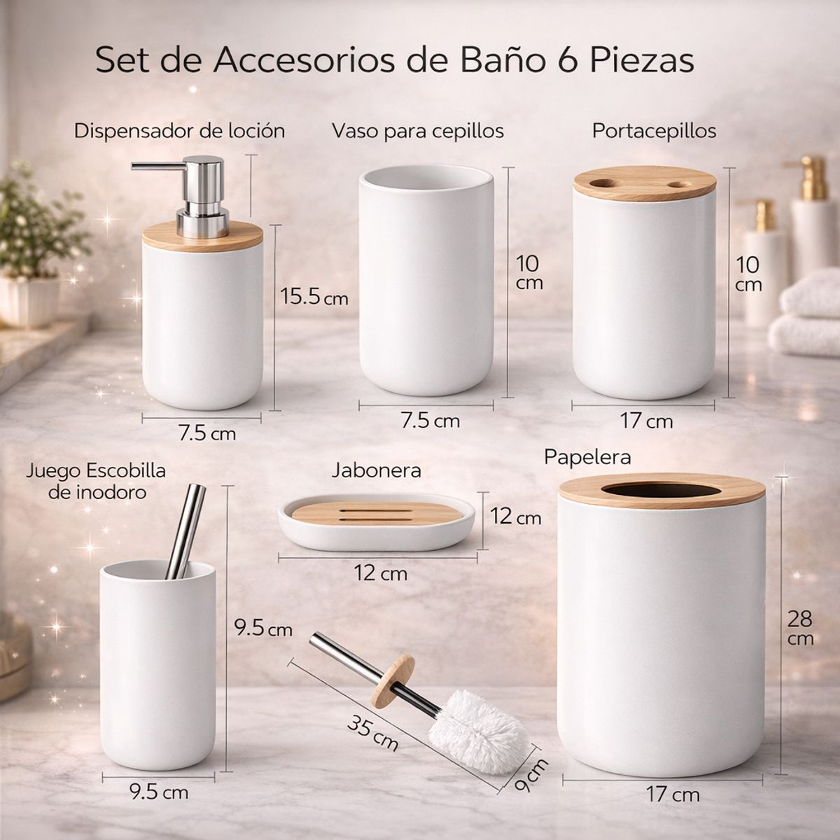 GENERICO - Set de Accesorios de Baño 6 Piezas – Diseño Nórdico Minimalista Premium