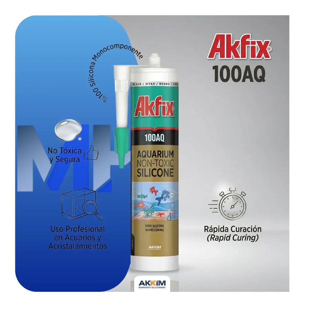 AKFIX - Pack 3 Silicona Acuarios Akfix 100aq No Toxica Peces Pro