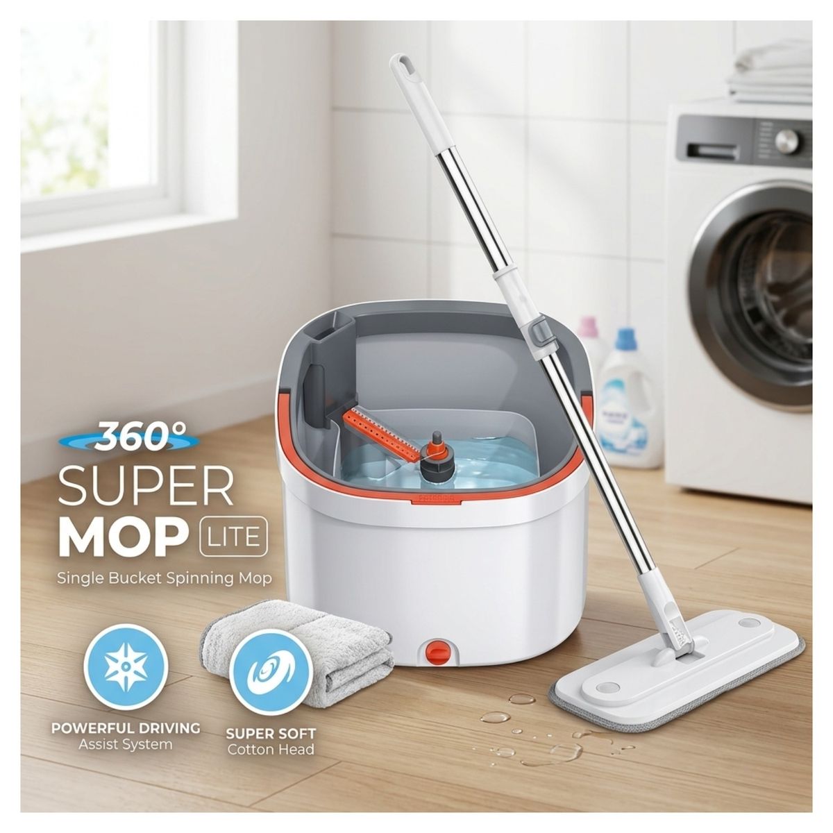 GENERICO - Mopa Trapeadora 360 Super Mop Lite - Sistema De Auto-Lavado Y Secado - Balde Con Centrifugado