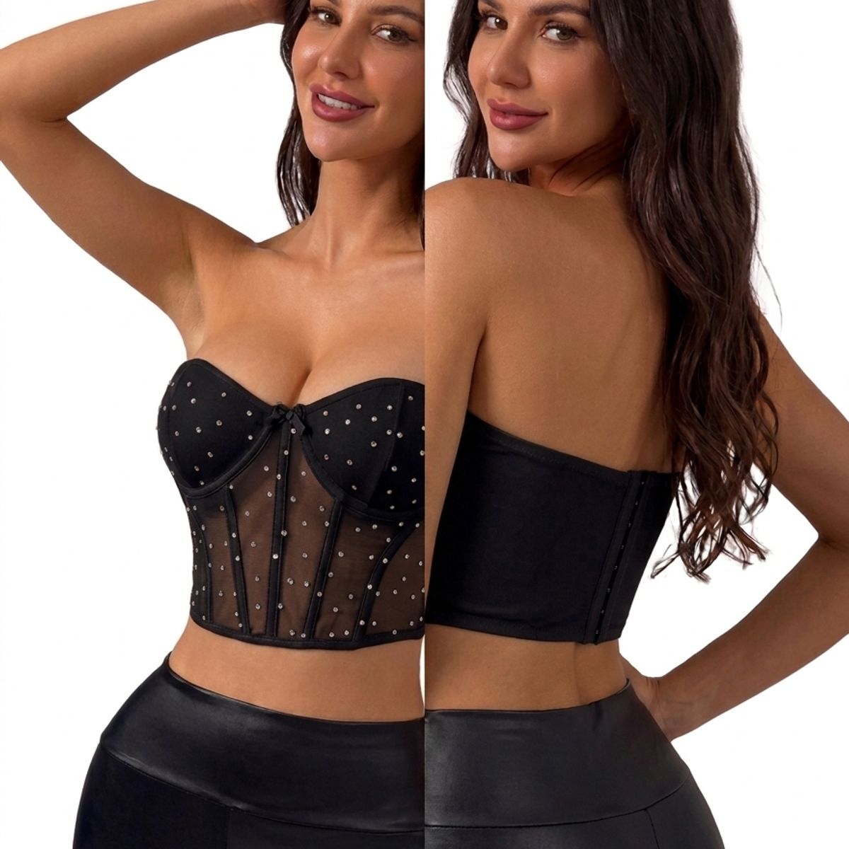 GARSIL - Crop Top Corto Tipo Strapless Para Mujer Con Brillo Y Broches