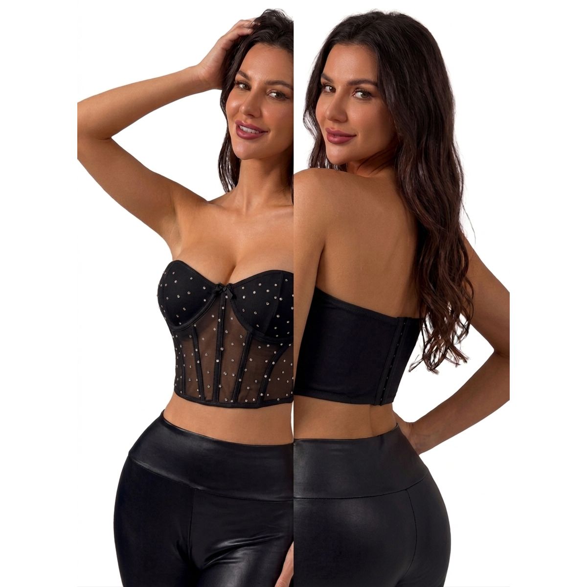 GARSIL - Crop Top Corto Tipo Strapless Para Mujer Con Brillo Y Broches