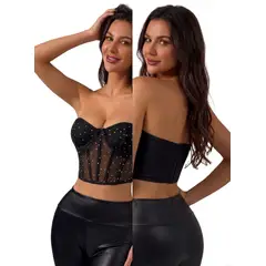 GARSIL - Crop Top Corto Tipo Strapless Para Mujer Con Brillo Y Broches