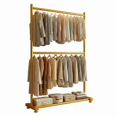 GENERICO - PERCHERO RACK DOBLE NIVEL DORADO DE LUJO ORGANIZADOR DE ROPA METÁLICO PARA DORMITORIO Y BOUTIQUE WM