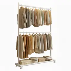 GENERICO - RACK COLGADOR DE ROPA METÁLICO BLANCO DOBLE BARRA RESISTENTE ORGANIZADOR DE CLOSET PROFESIONAL WM