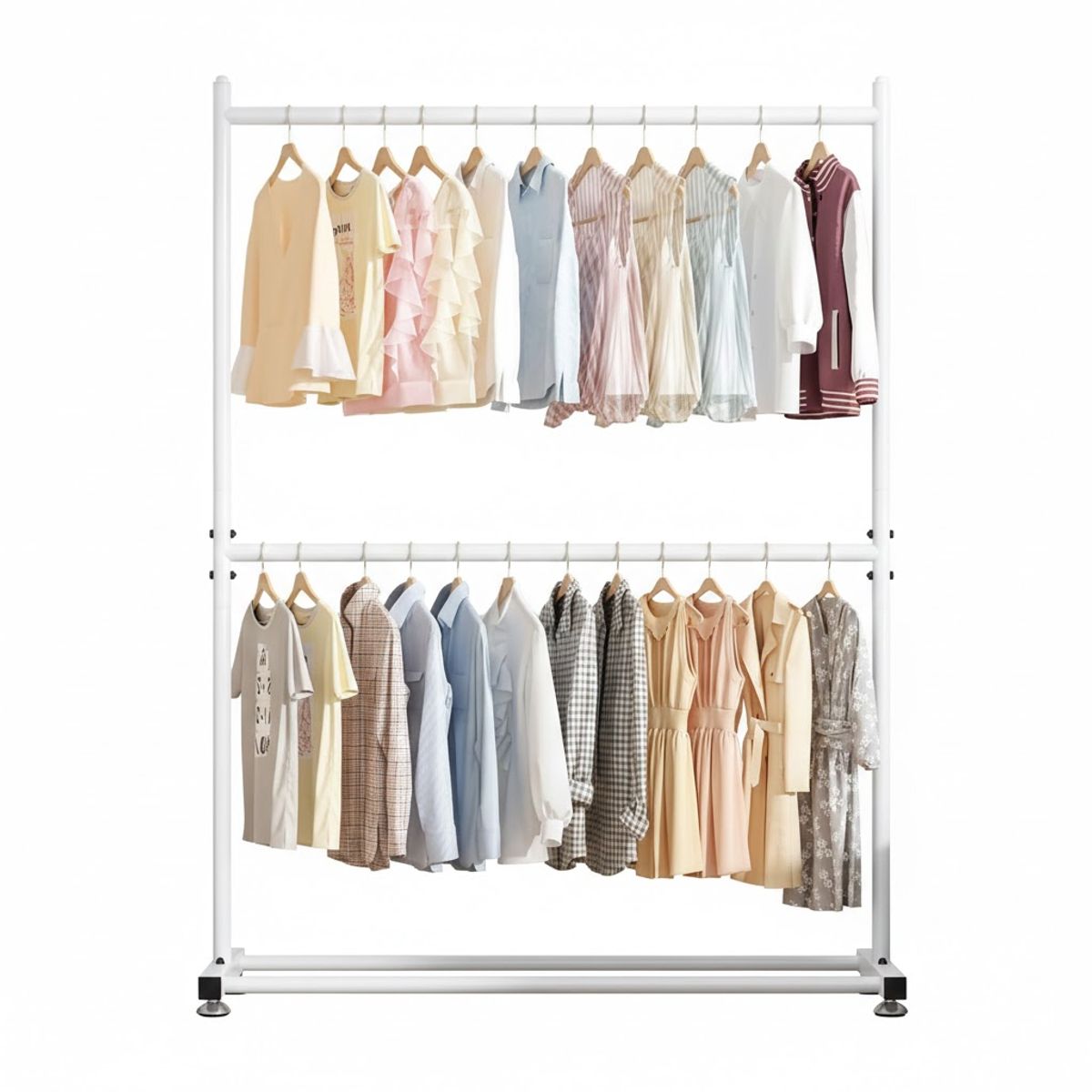 GENERICO - RACK COLGADOR DE ROPA METÁLICO BLANCO DOBLE BARRA RESISTENTE  ORGANIZADOR DE CLOSET PROFESIONAL WM