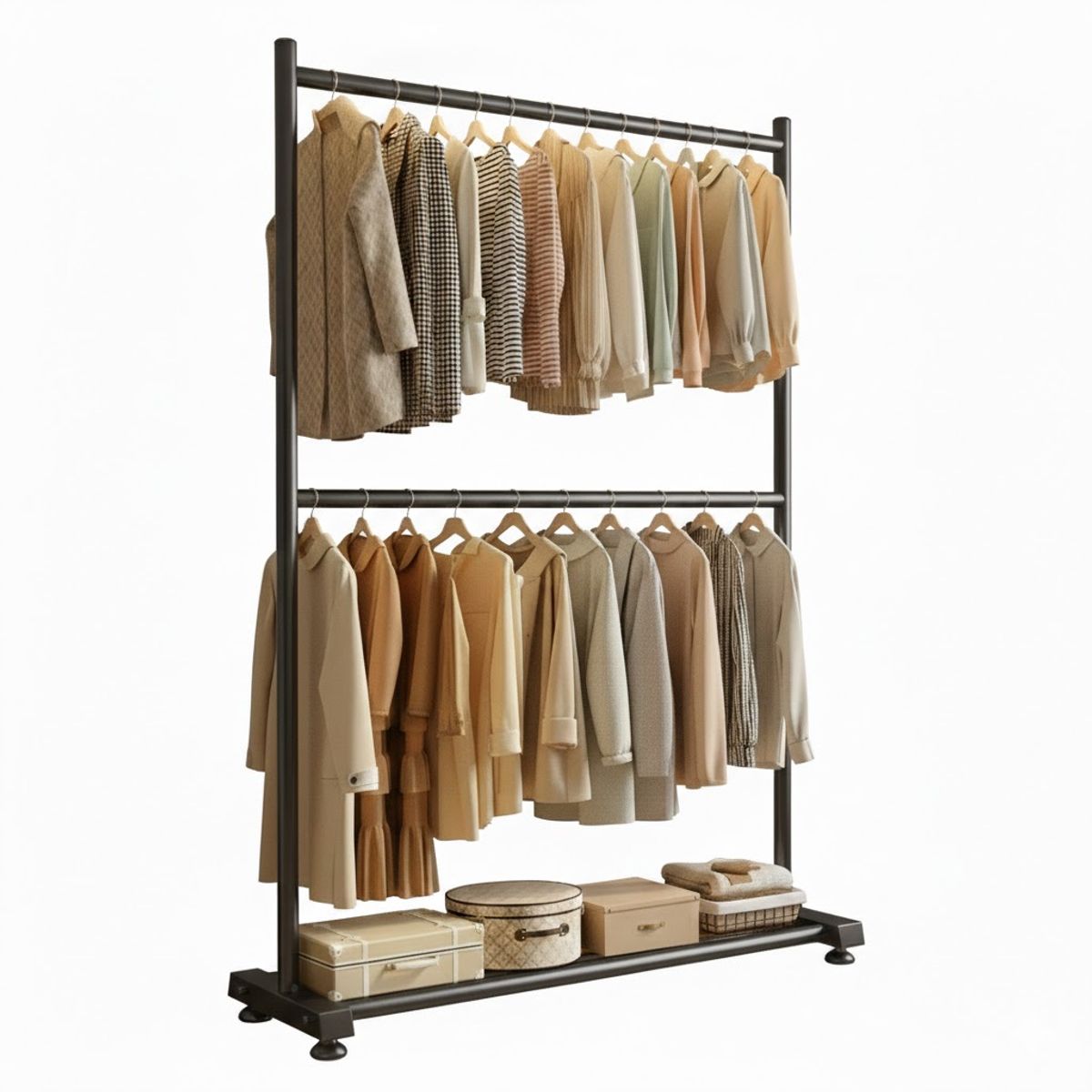 GENERICO - RACK COLGADOR DE ROPA METÁLICO NEGRO DOBLE BARRA RESISTENTE  ORGANIZADOR DE CLOSET PROFESIONAL WM
